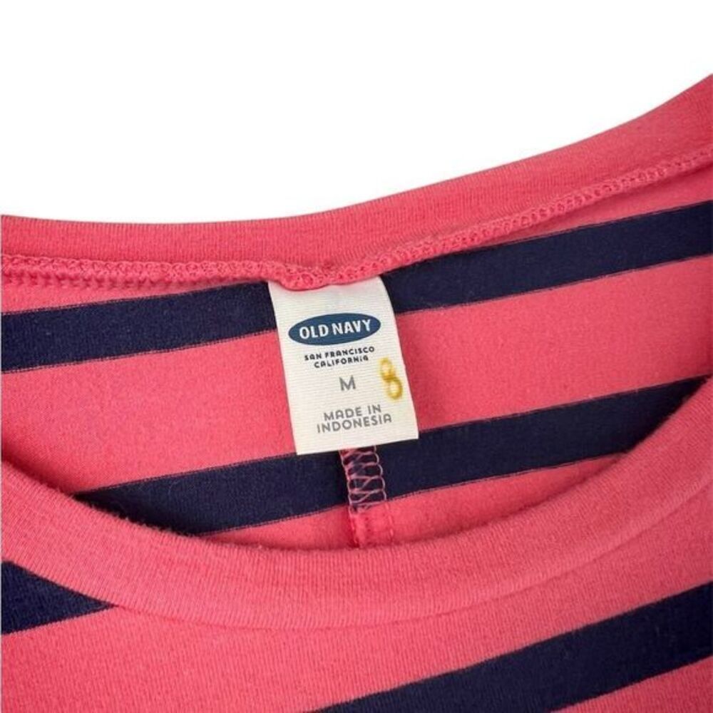Old Navy Coral Orange Blue Striped‎ T-Shirt Fitted Bodycon Dress Size Medium - Picture 5 of 5